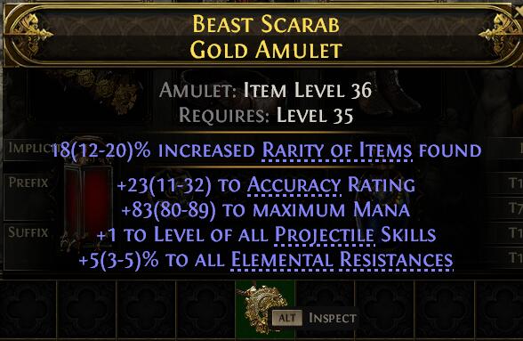 POE 2 Items Early Access SC BEAST SCARAB GOLD AMULET