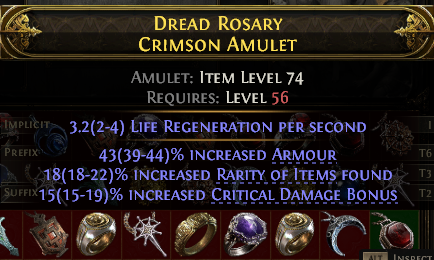 POE 2 Items Early Access SC Dread Rosary Crimson Amulet