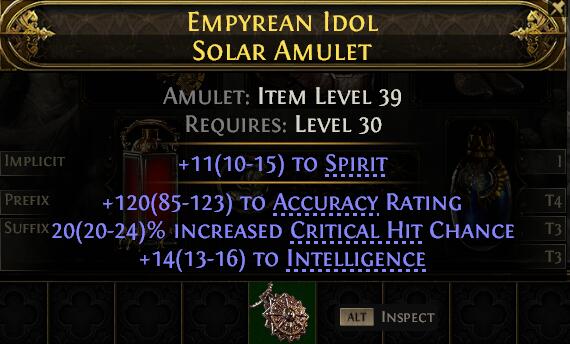 POE 2 Items Early Access SC EMPYREAN IDOL SOLAR AMULET