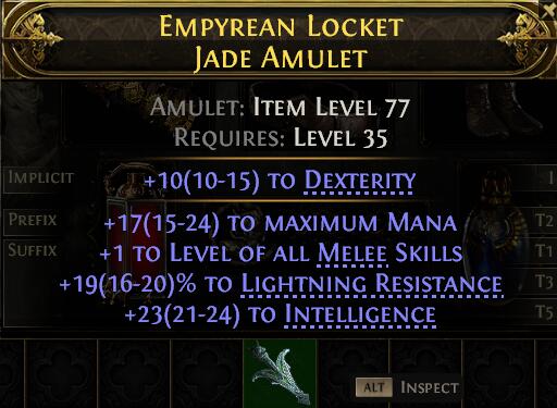 POE 2 Items Early Access SC EMPYREAN LOCKET JADE AMULET