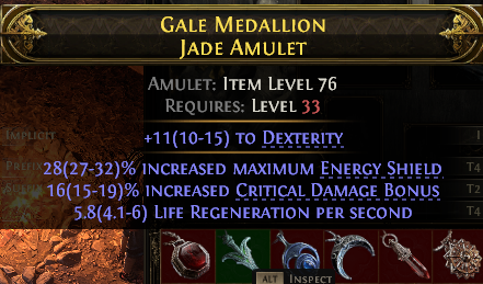 POE 2 Items Early Access SC Gale Medallion Jade Amulet