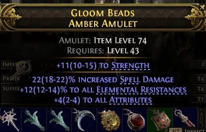 POE 2 Items Early Access SC Gloom Beads Amber Amulet