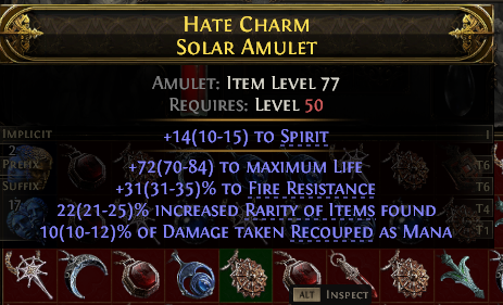 POE 2 Items Early Access SC Hate Charm Solar Amulet