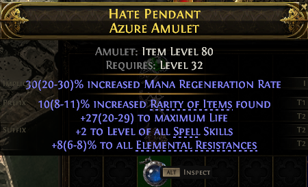 POE 2 Items Early Access SC Hate Pendant Azure Amulet