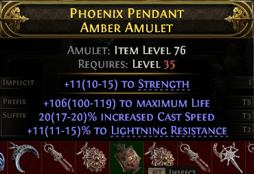 POE 2 Items Early Access SC Phoenix Pendant Amber Amulet