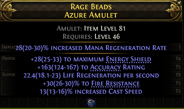 POE 2 Items Early Access SC Rage Beads Azure Amulet#409366