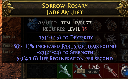 POE 2 Items Early Access SC Sorrow Rosary Jade Amulet